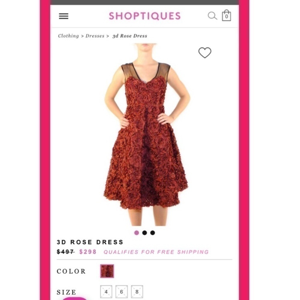 Anthropologie Tracy Reese Maroon 3D Floral Rose Cocktail Dress NWT - Picture 2 of 14